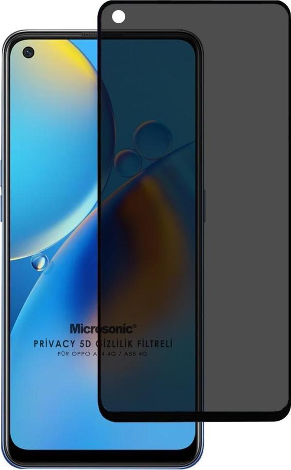 Microsonic Oppo A54 4G Privacy 5D Gizlilik Filtreli Cam Ekran Koruyucu Siyah - Image 1