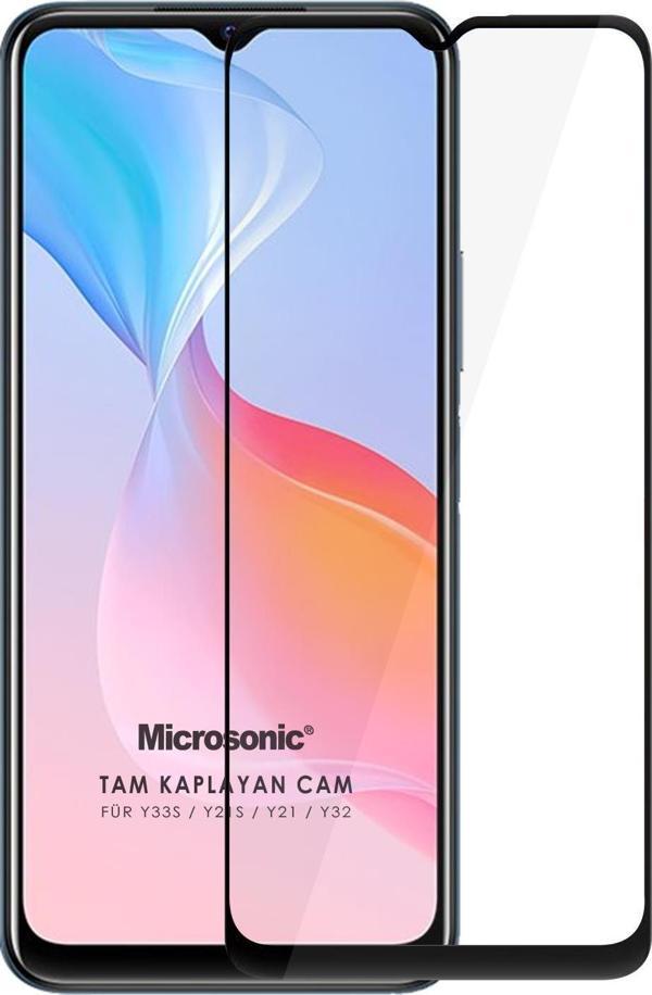 Microsonic Vivo Y33s Tam Kaplayan Temperli Cam Ekran Koruyucu Siyah - Image 1