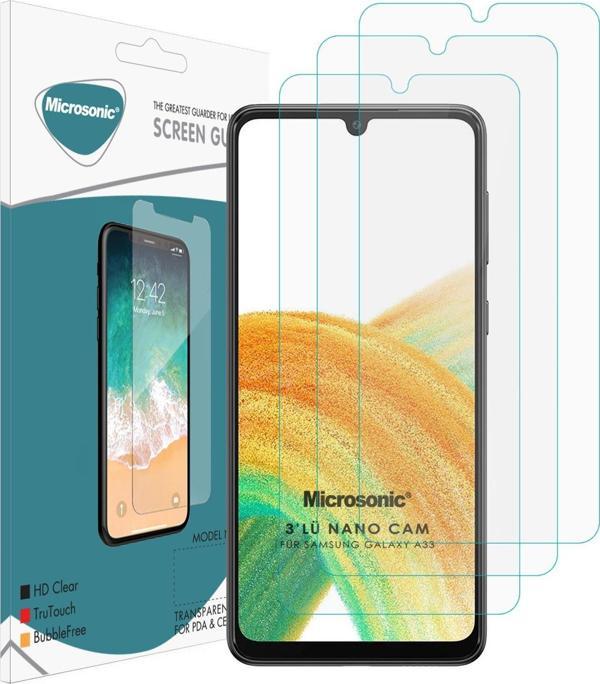 Microsonic Samsung Galaxy A33 5G Screen Protector Nano Glass Cam Ekran Koruyucu (3`lü Paket) - Image 1