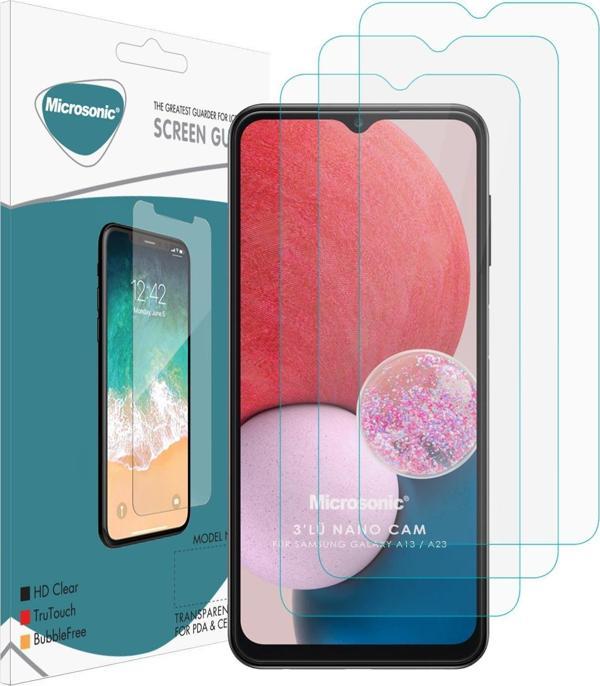 Microsonic Samsung Galaxy A23 Screen Protector Nano Glass Cam Ekran Koruyucu (3`lü Paket) - Image 1
