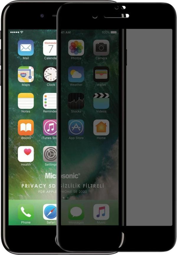 Microsonic Apple iPhone SE 2022 Privacy 5D Gizlilik Filtreli Cam Ekran Koruyucu Siyah - Image 1