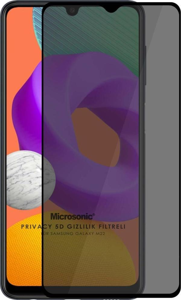 Microsonic Samsung Galaxy M22 Privacy 5D Gizlilik Filtreli Cam Ekran Koruyucu Siyah - Image 1