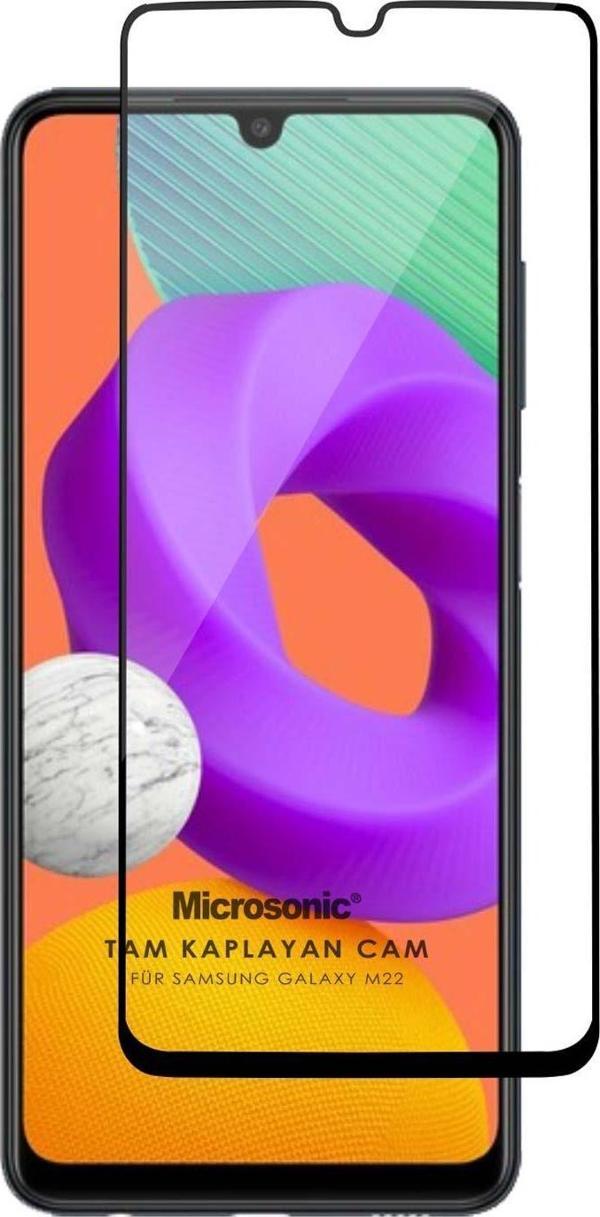 Microsonic Samsung Galaxy M22 Tam Kaplayan Temperli Cam Ekran Koruyucu Siyah - Image 1