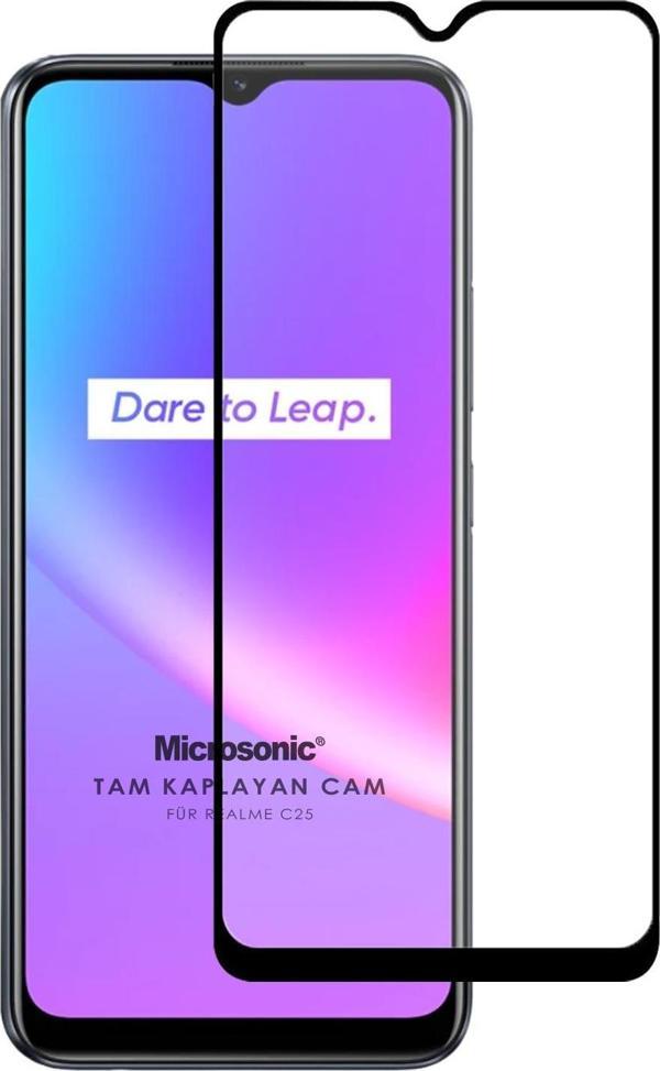 Microsonic Realme C25s Tam Kaplayan Temperli Cam Ekran Koruyucu Siyah - Image 1
