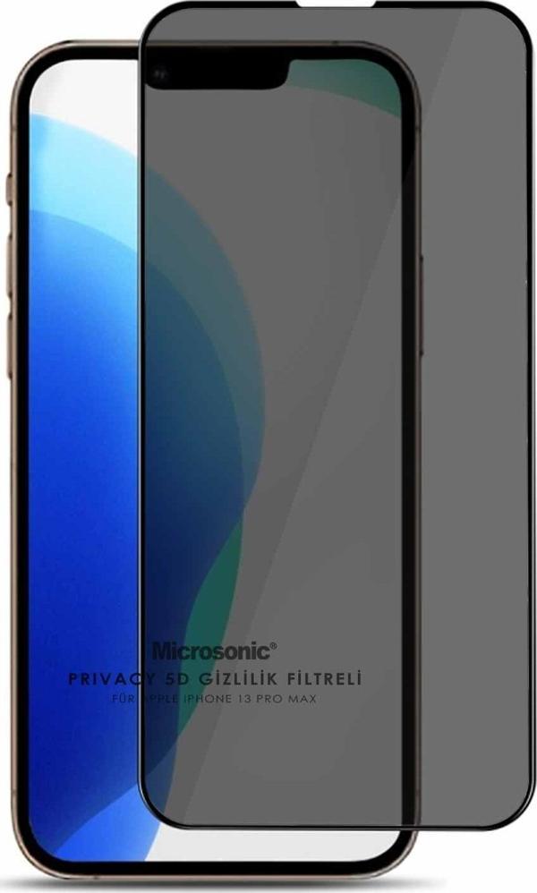 Microsonic Apple iPhone 13 Pro Max Privacy 5D Gizlilik Filtreli Cam Ekran Koruyucu Siyah - Image 1