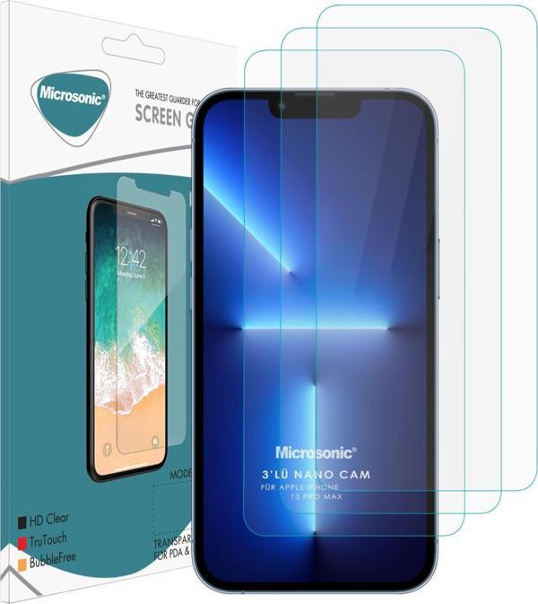 Microsonic Apple iPhone 13 Pro Max Screen Protector Nano Glass Cam Ekran Koruyucu (3'lü Paket) - Image 1