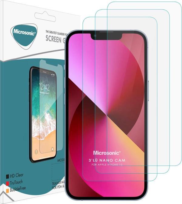 Microsonic Apple iPhone 13 Screen Protector Nano Glass Cam Ekran Koruyucu (3'lü Paket) - Image 1