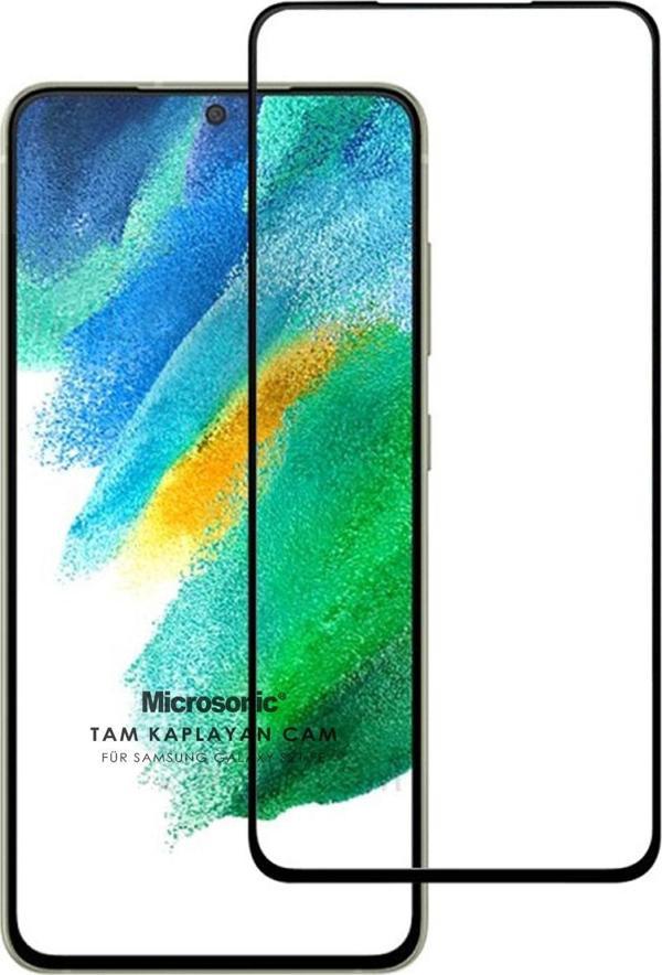 Microsonic Samsung Galaxy S21 FE Tam Kaplayan Temperli Cam Ekran Koruyucu Siyah - Image 1