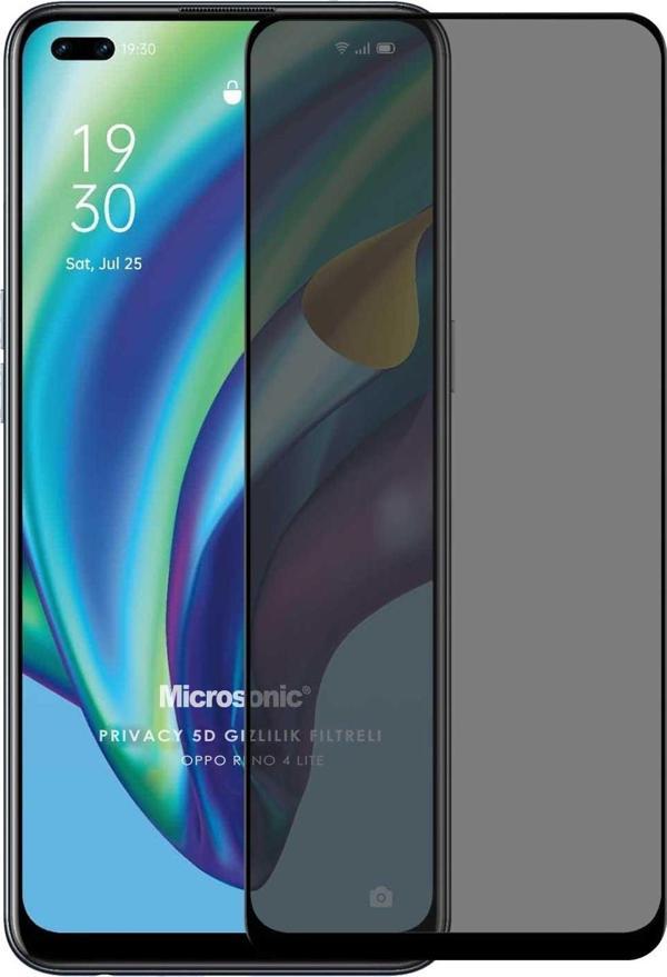 Microsonic Oppo Reno 4 Lite Privacy 5D Gizlilik Filtreli Cam Ekran Koruyucu Siyah - Image 1