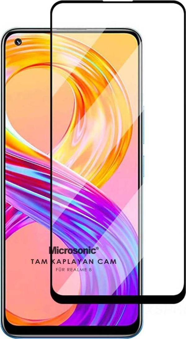Microsonic Realme 8 Pro Tam Kaplayan Temperli Cam Ekran Koruyucu Siyah - Image 1