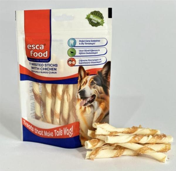 Esca Food Tavuk Eti Sargılı Beyaz Burgu Köpek Ödül Maması 12 cm x 10 Adet - Image 1