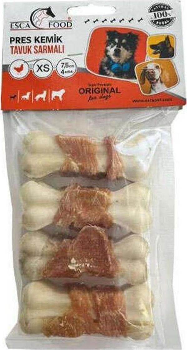 Esca Food Tavuk Eti Sargılı Beyaz Pres Kemik Köpek Ödül Maması 7,5 cm x 4 Adet - Image 1