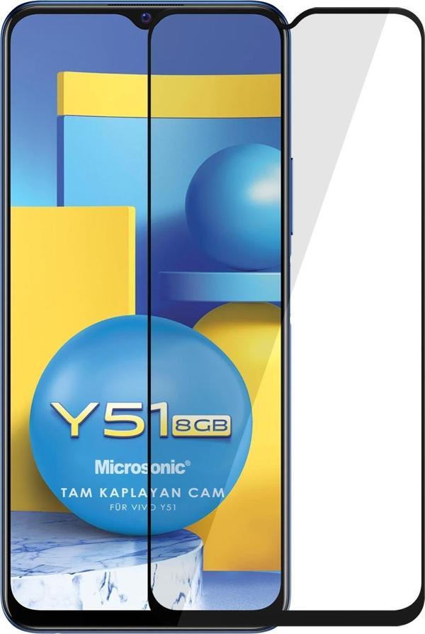 Microsonic Vivo Y51 Tam Kaplayan Temperli Cam Ekran Koruyucu Siyah - Image 1