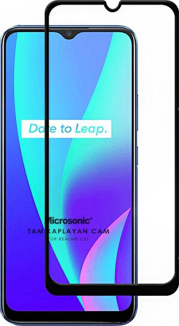 Microsonic Realme C21 Tam Kaplayan Temperli Cam Ekran Koruyucu Siyah - Image 1