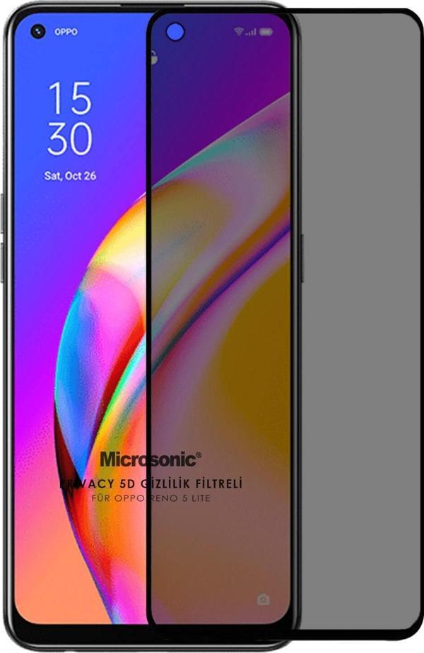 Microsonic Oppo Reno 5 Lite Privacy 5D Gizlilik Filtreli Cam Ekran Koruyucu Siyah - Image 1