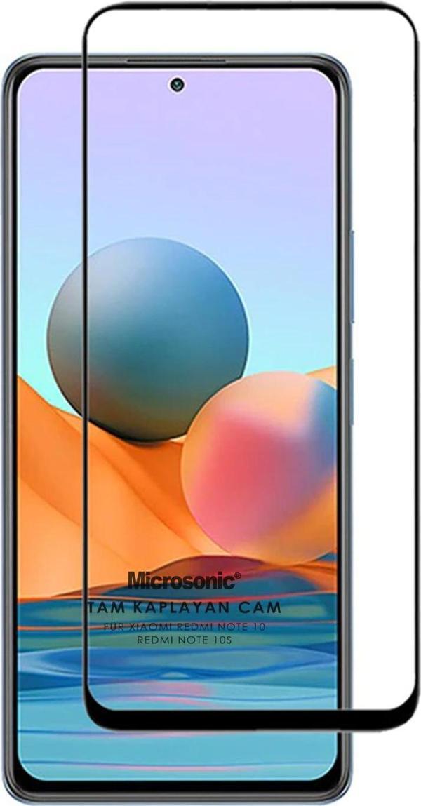 Microsonic Xiaomi Redmi Note 10 Tam Kaplayan Temperli Cam Ekran Koruyucu Siyah - Image 1