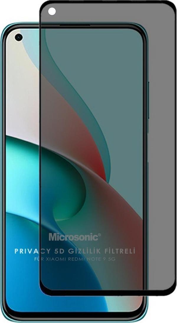 Microsonic Xiaomi Redmi Note 9 5G Privacy 5D Gizlilik Filtreli Cam Ekran Koruyucu Siyah - Image 1