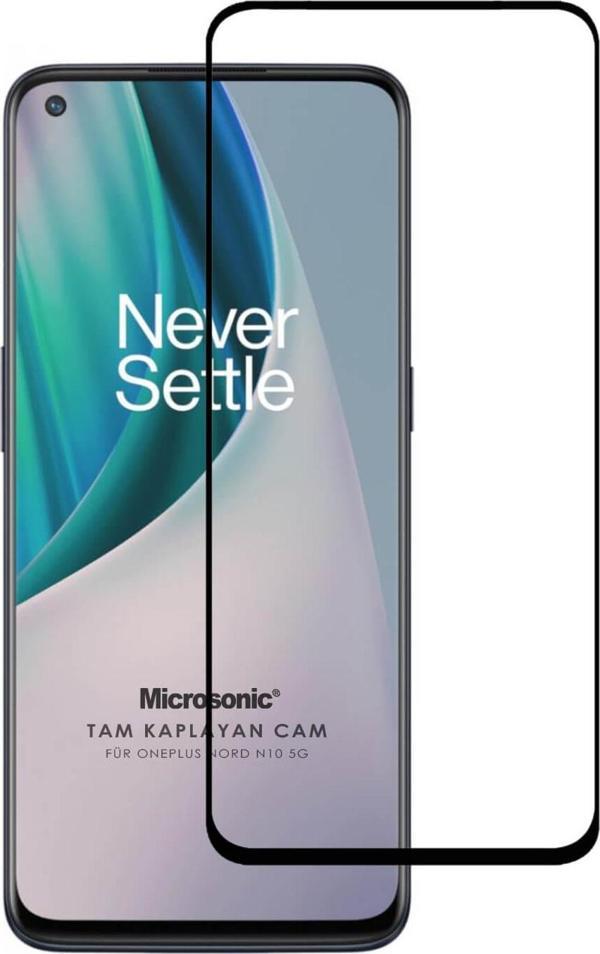 Microsonic OnePlus Nord N10 5G Tam Kaplayan Temperli Cam Ekran Koruyucu Siyah - Image 1