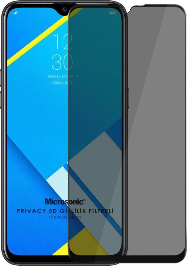 Microsonic Realme C2 Privacy 5D Gizlilik Filtreli Cam Ekran Koruyucu Siyah - Image 1
