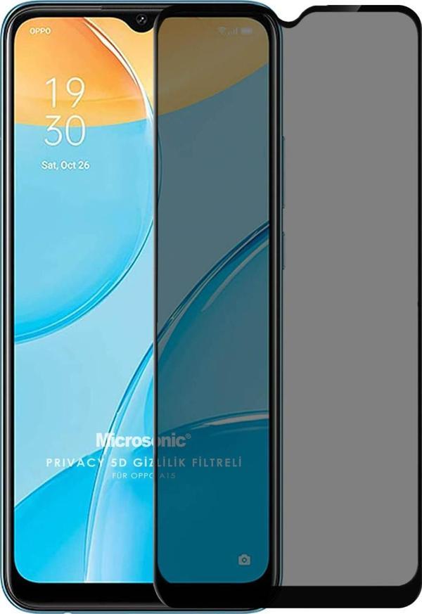 Microsonic Oppo A15s Privacy 5D Gizlilik Filtreli Cam Ekran Koruyucu Siyah - Image 1