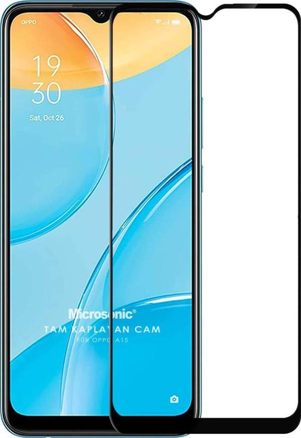 Microsonic Oppo A15s Tam Kaplayan Temperli Cam Ekran Koruyucu Siyah - Image 1