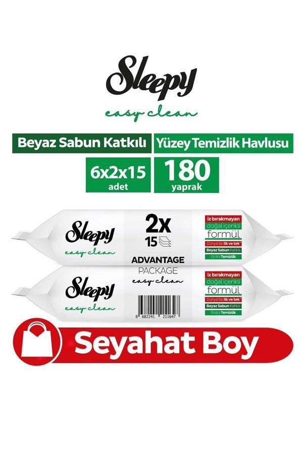 Sleepy Easy Clean Yüzey Temizlik Havlusu&Mendili Seyahat Boy 6x2x15 (180 YAPRAK) - Image 1