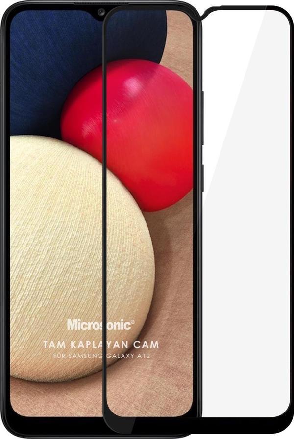 Microsonic Samsung Galaxy A12 Tam Kaplayan Temperli Cam Ekran Koruyucu Siyah - Image 1