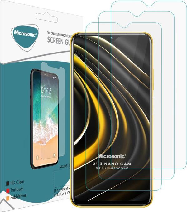 Microsonic Xiaomi Poco M3 Screen Protector Nano Glass Cam Ekran Koruyucu (3 Pack) - Image 1
