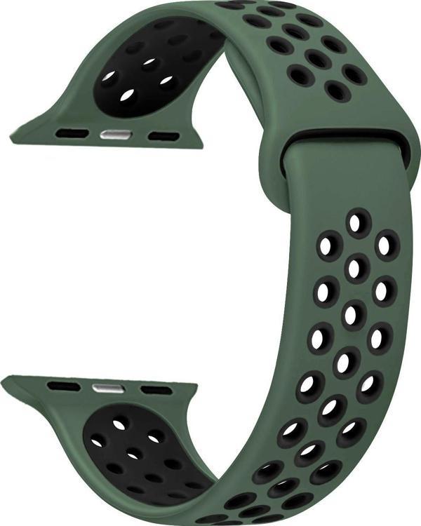 Microsonic Apple Watch Series 7 41mm Rainbow Sport Band Kordon Yeşil Siyah - Image 1