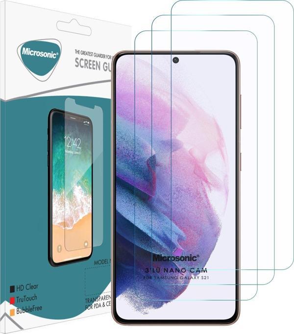 Microsonic Samsung Galaxy S21 Screen Protector Nano Glass Cam Ekran Koruyucu (3 Pack) - Image 1