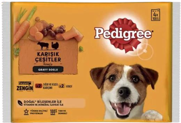 Pedigree Pouch Sığır Etli Kuzulu ve Hindili Yetişkin Köpek Konservesi 100gr (4'lü) - Image 1