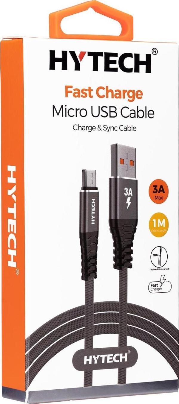 Hytech HY-X210 3A Micro Usb 1m Gri Data + Sarj Kablosu - Image 1