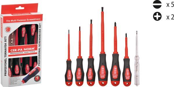Cer-Pa Norm Prosoft 7 Parça İzoleli Tornavida Takımı/Seti (4xDüz/2xYıldız/1xKontrol Kalemi) - Image 1