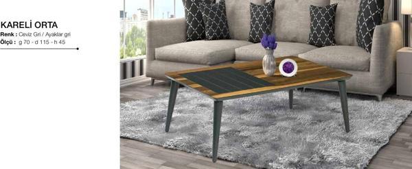 Orta Sehpa 11816 Kareli Klasik Model Parlak Ceviz Gri Kayın Ayak El Yapım - Image 1