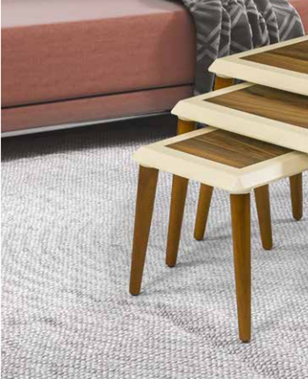 Zigon 11829 Çerçeve Model Sehpa Parlak Ceviz Krem Ahşap Kayın Ayak El Yapım - Image 1