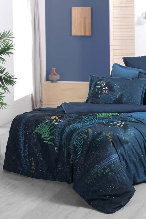 Sarev Deep Blue Mavi Çift Kişilik %100 Pamuk Fancy Poplin Nevresim Takımı - Image 1