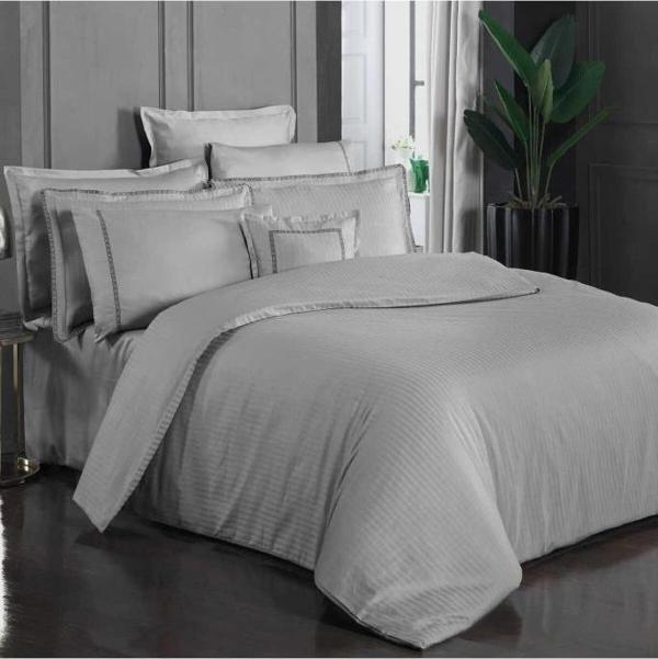 Sarev Jacquard Stripe Gri Çift Kişilik Nevresim Takımı - Image 1