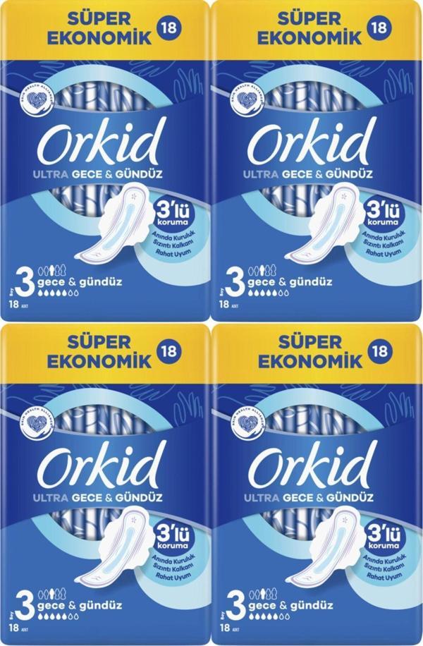 Orkid Ultra Hijyenik Ped 3 Numara Gece&Gündüz 18'Li 4 Adet - Image 1