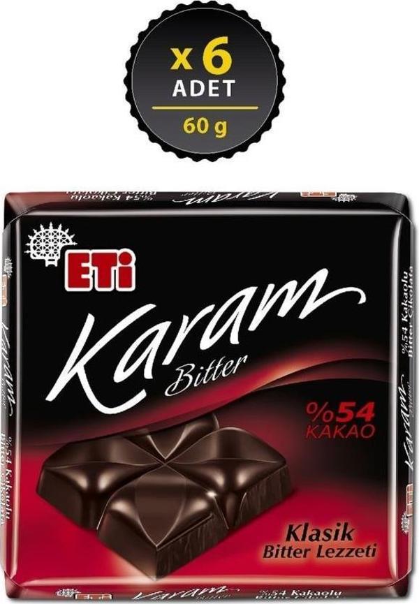 Eti Karam %54 Kakaolu Bitter Çikolata 60 g x 6 Adet - Image 1