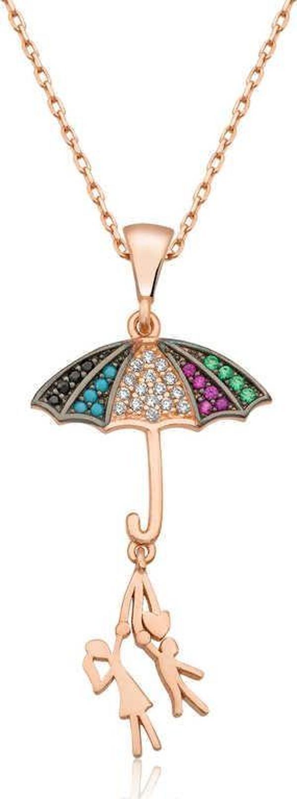 himarry ​925 Ayar Gümüş Şemsiye Tutan Aşıklar Kadın Gümüş Kolye - Image 1