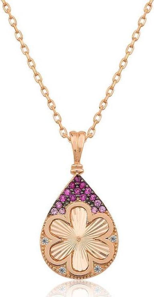 himarry 925 Ayar Gümüş Damla Çiçek Kadın Gümüş Kolye - Image 1