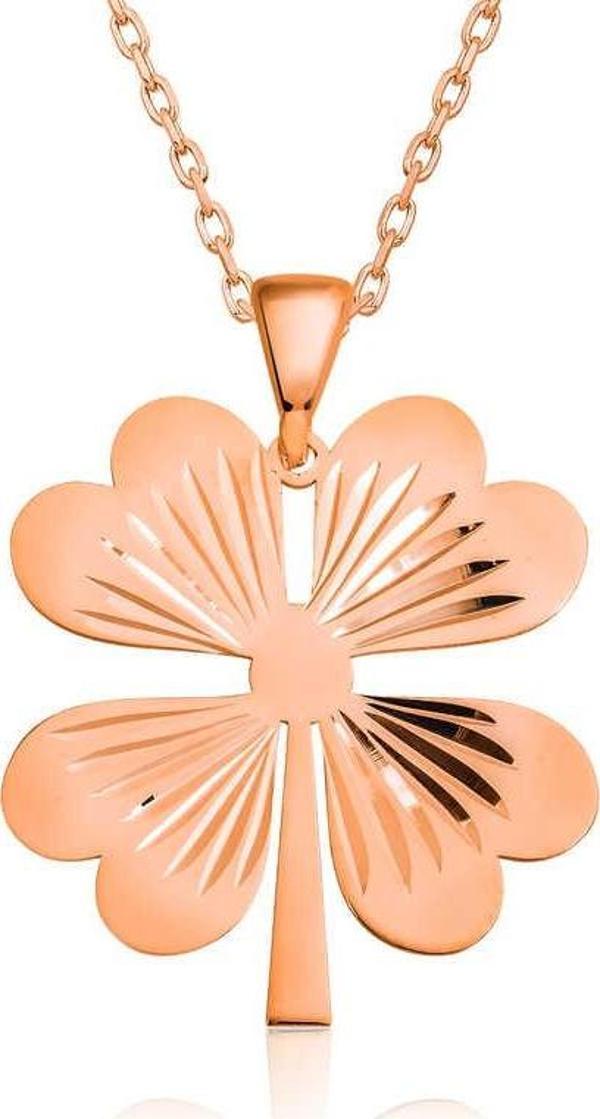 himarry 925 Ayar Gümüş Dört Yaprak Rose Yonca Kadın Gümüş Kolye - Image 1