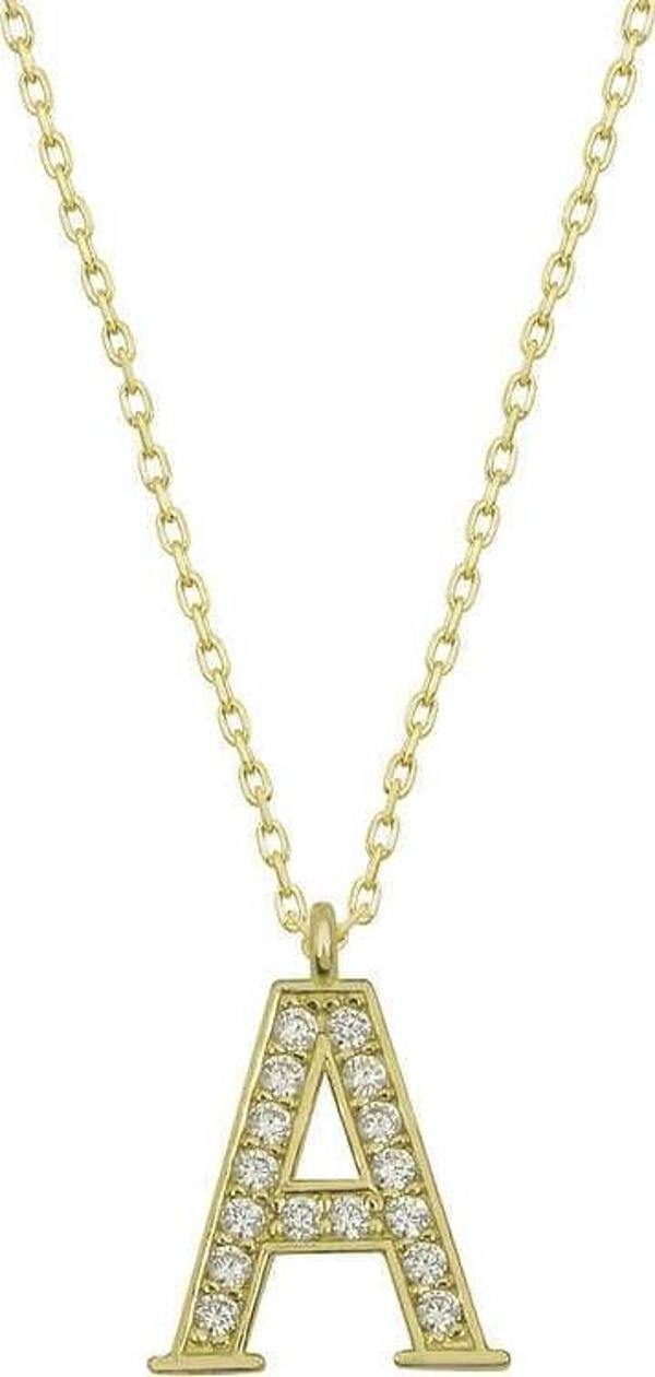 himarry 925 Ayar Gümüş Gold A Harfi Kadın Gümüş Kolye - Image 1