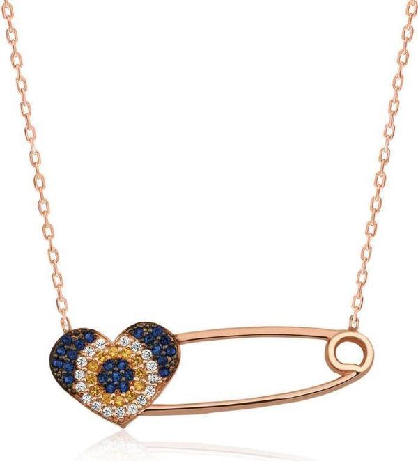 himarry 925 Ayar Gümüş Kalpli Çengel İğne Kadın Gümüş Kolye - Image 1