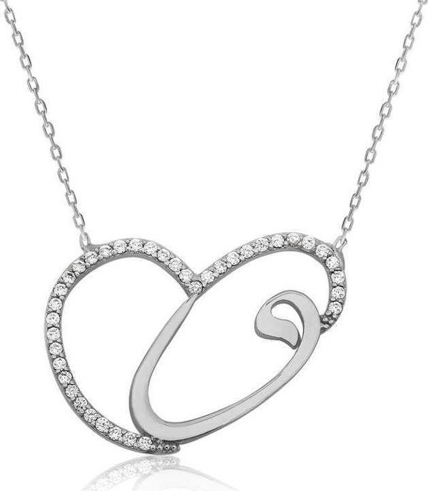 himarry 925 Ayar Gümüş Kalpli Vav Kadın Gümüş Kolye - Image 1