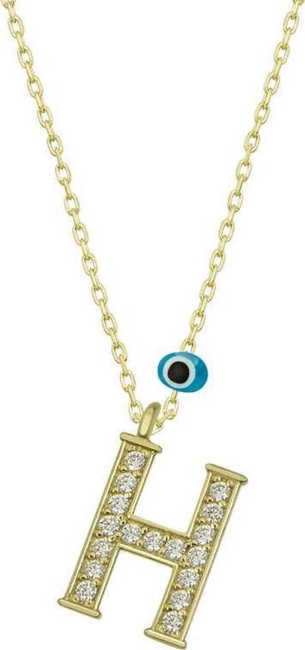 himarry 925 Ayar Gümüş Nazar Gold H Harfi Kadın Gümüş Kolye - Image 1