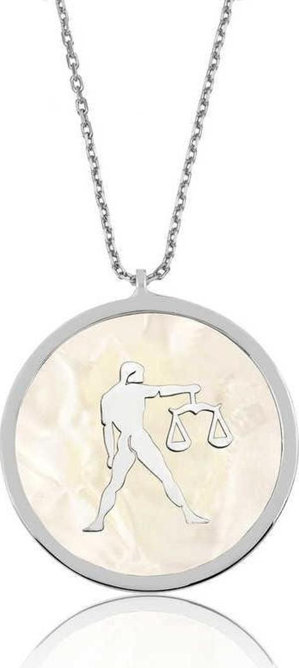 himarry 925 Ayar Gümüş Sedef Taşlı Terazi Burcu Kadın Gümüş Kolye - Image 1