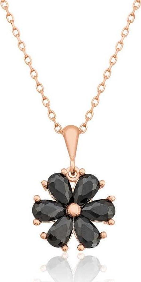 himarry 925 Ayar Gümüş Siyah Çiçek Kadın Gümüş Kolye - Image 1
