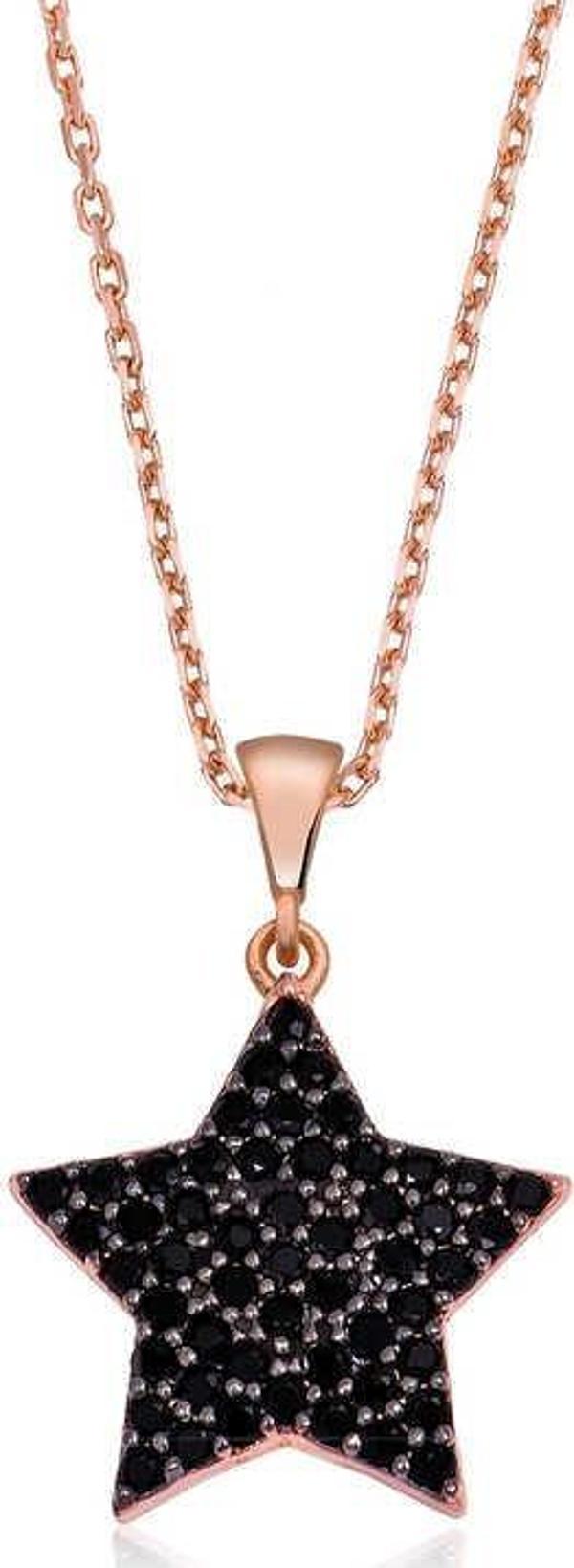 himarry 925 Ayar Gümüş Siyah Taşlı Yıldız Kadın Gümüş Kolye - Image 1