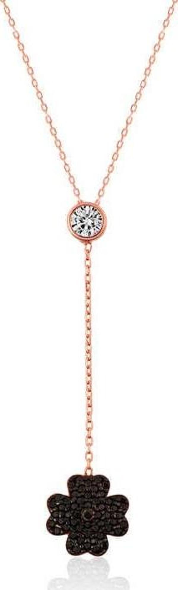 himarry 925 Ayar Gümüş Siyah Yonca Kadın Gümüş Kolye - Image 1